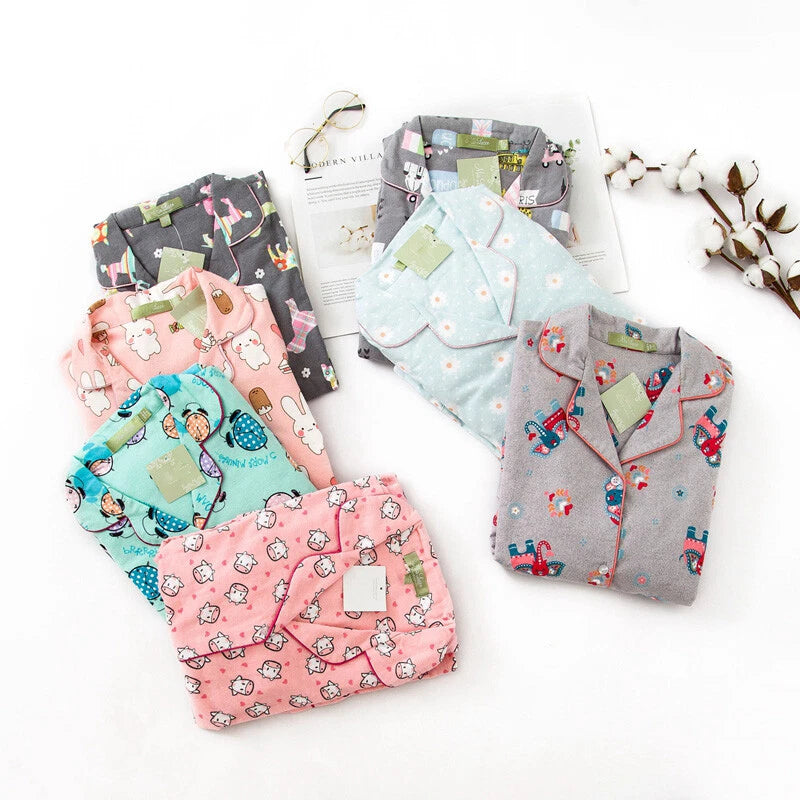 Ladies/Womens 100% Brushed Cotton Pyjamas Set Check Print Button Up Loungewear