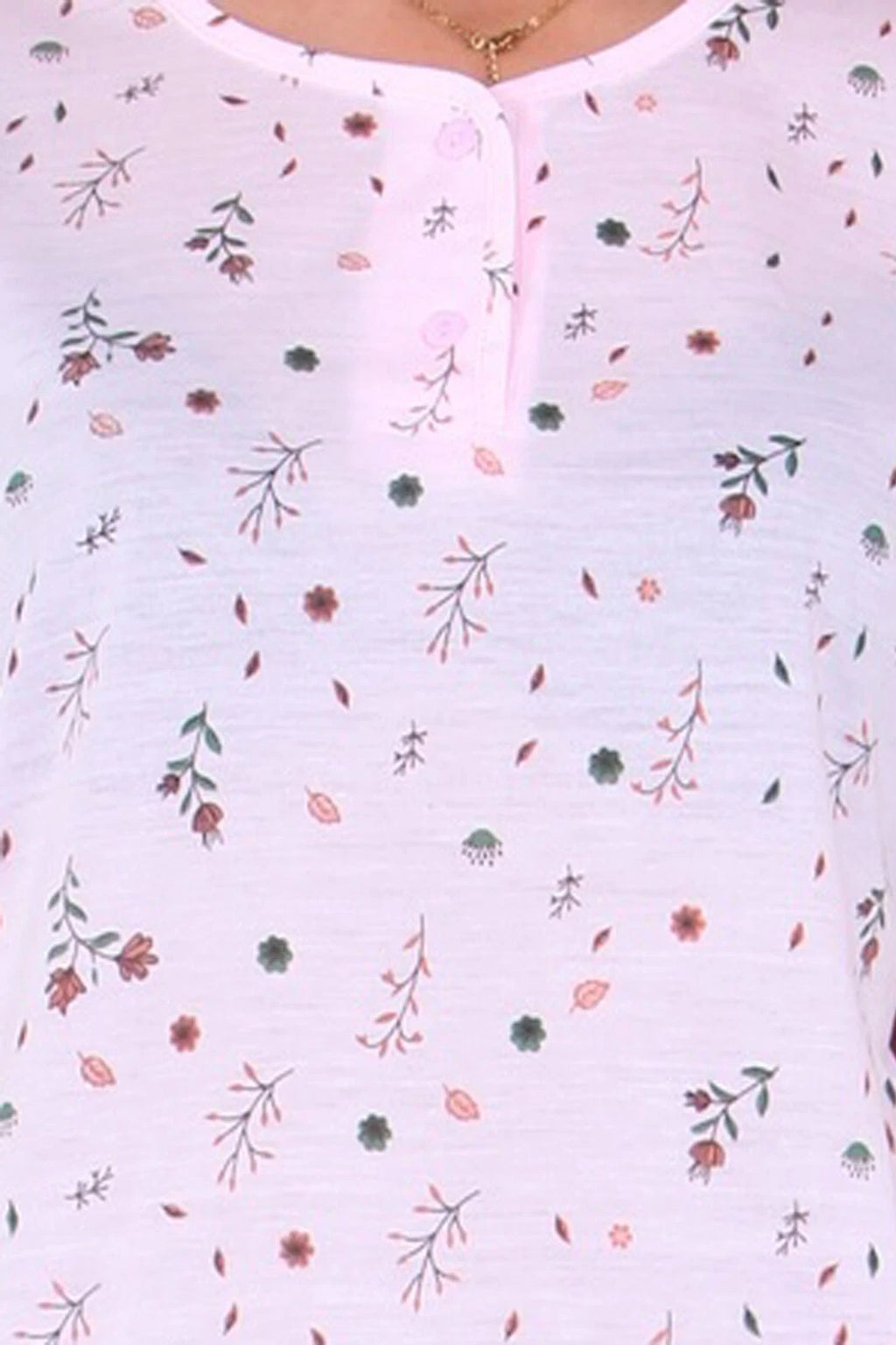 PJ Set Ladies Short Sleeve Flower Print Pyjama Set Cotton Blend Womens Nightwear