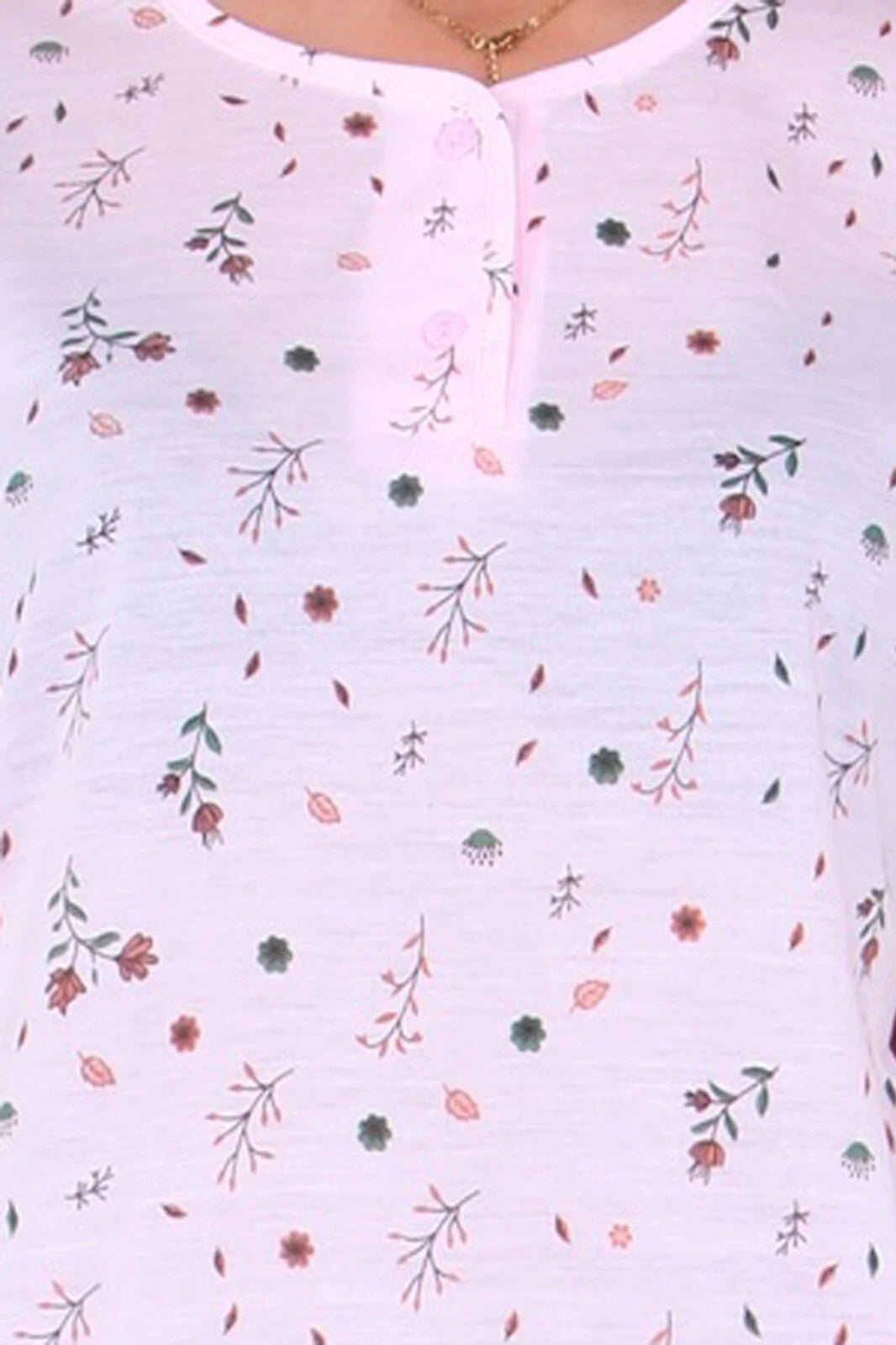 PJ Set Ladies Short Sleeve Flower Print Pyjama Set Cotton Blend Womens Nightwear