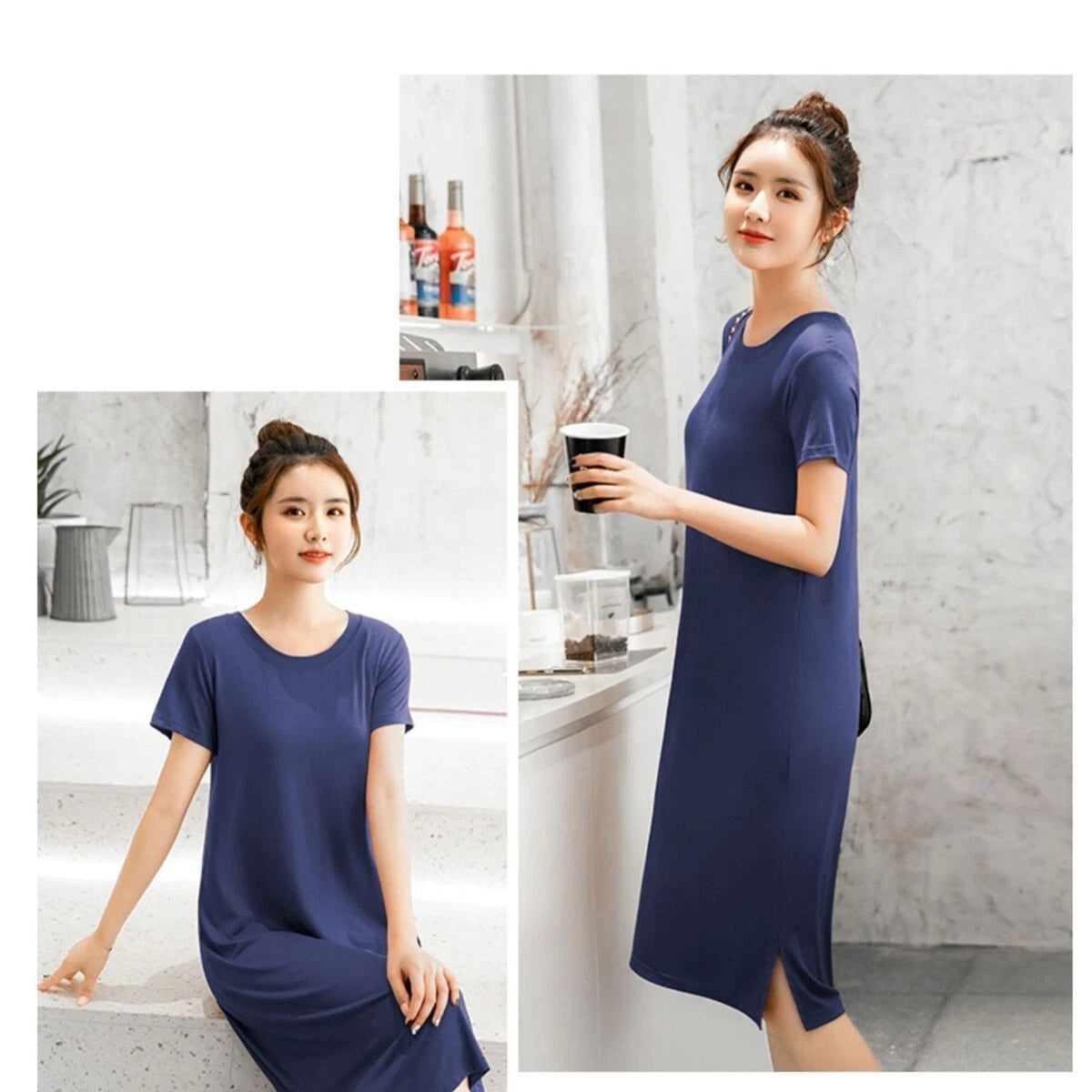 Women's Summer Modal Cotton Dress - Loose Plus Size Loungewear Nightwear Dress