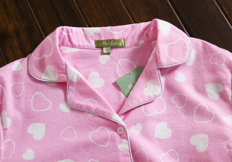 Ladies/Womens 100% Brushed Cotton Pyjamas Set Check Print Button Up Loungewear