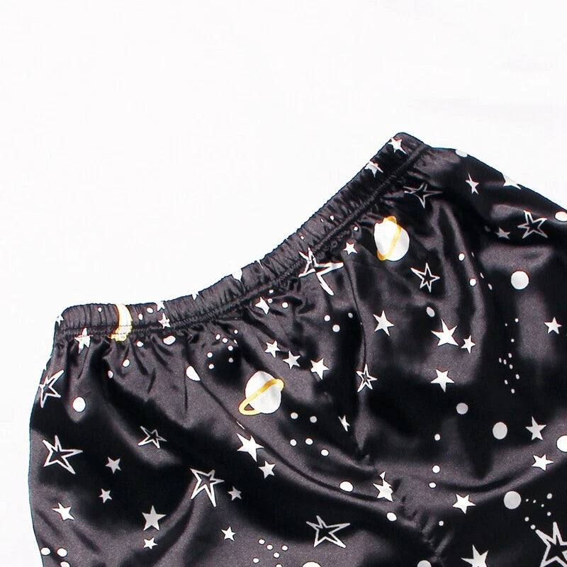 Women's Silk Satin Pajamas Set Short Sleeve Print Sleepwear Nightwear Pyjamas PJ