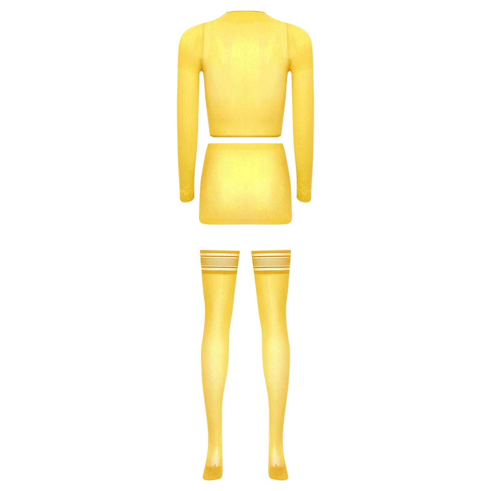 Womens Crop Top And Skirt With Stockings Round Neck Nightwear Tempting Glossy