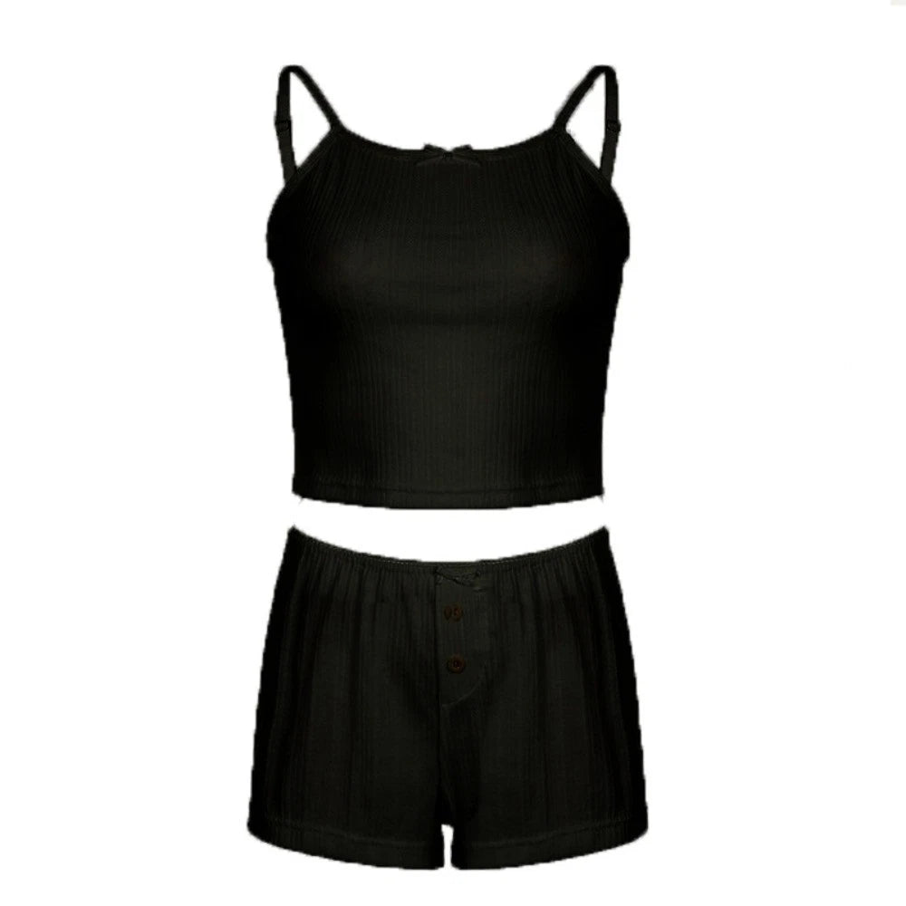 Button Two Piece Nightwear Lace Summer Dress Set Pyjama Suits Summer-