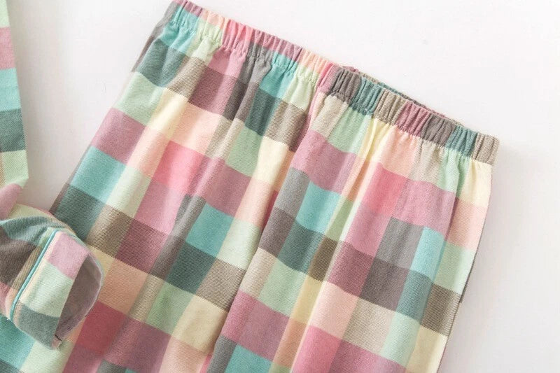 Ladies/Womens 100% Brushed Cotton Pyjamas Set Check Print Button Up Loungewear