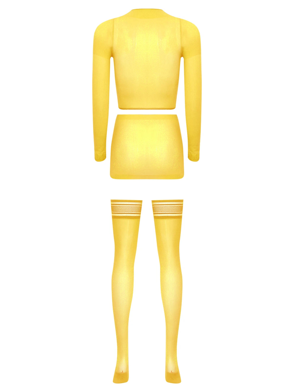 Womens Crop Top And Skirt With Stockings Round Neck Nightwear Tempting Glossy