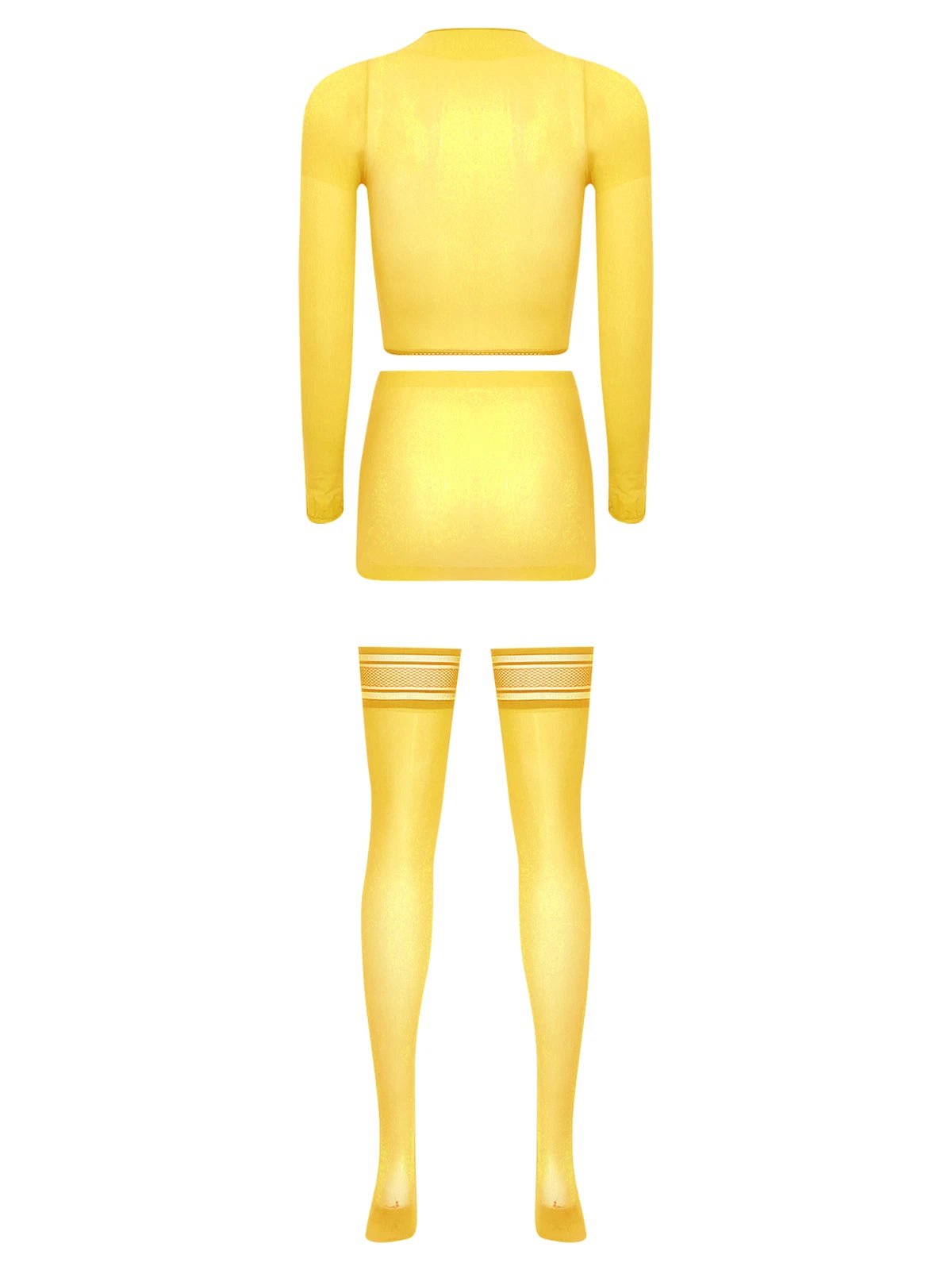 Womens Crop Top And Skirt With Stockings Round Neck Nightwear Tempting Glossy