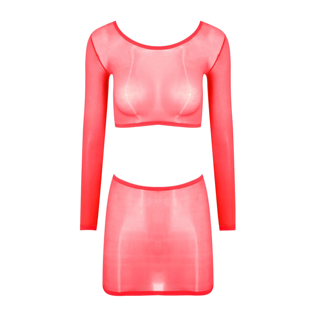 Womens Nightwear Bodycon Clubwear Nylon Outfits Perspective Crop Top Silky Mini