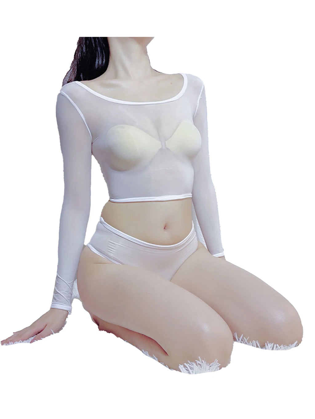 Womens Crop Top With Briefs Mid Waist Nightwear Long Sleeve Tops And Panties