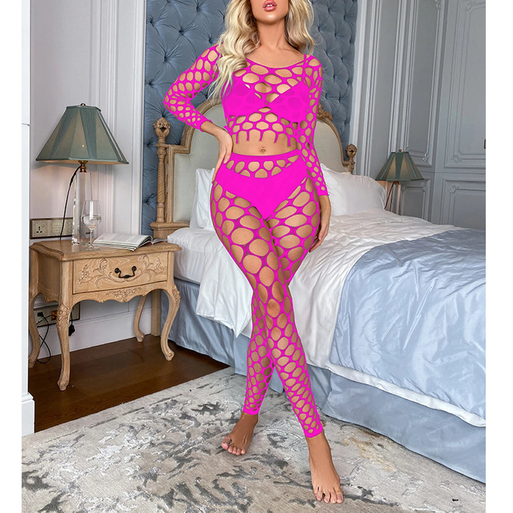 Womens Lingerie Sets Hollow Out See-Through Fishnet Nightwear Crop Top Leggings