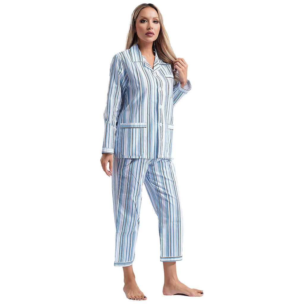Womens Sleepwear Casual Loungewear Multiple Pockets Pajama Set Button Down Soft