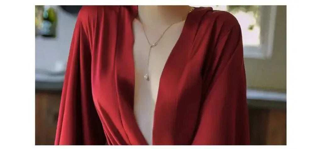 Sexy Robe with Lace Satin Women Nightgown Bathrobe Gown Nightdress Gown Home