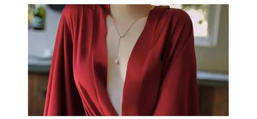 Sexy Robe with Lace Satin Women Nightgown Bathrobe Gown Nightdress Gown Home