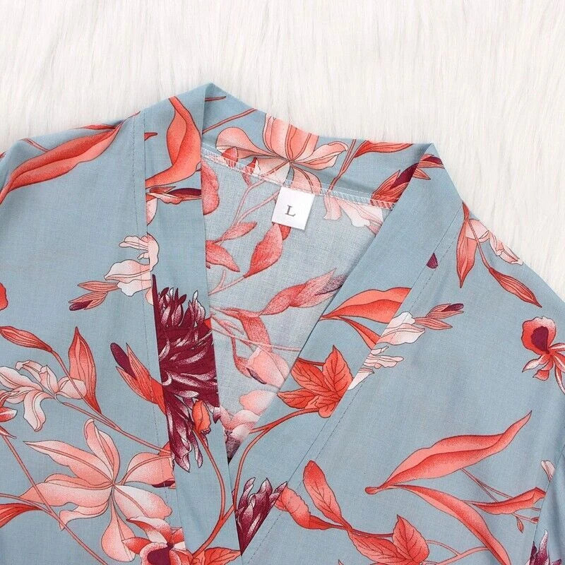 3PC Women Night Dress Silk-Cotton Pajama Sleepwear Long Robes Nightwear Gown Set