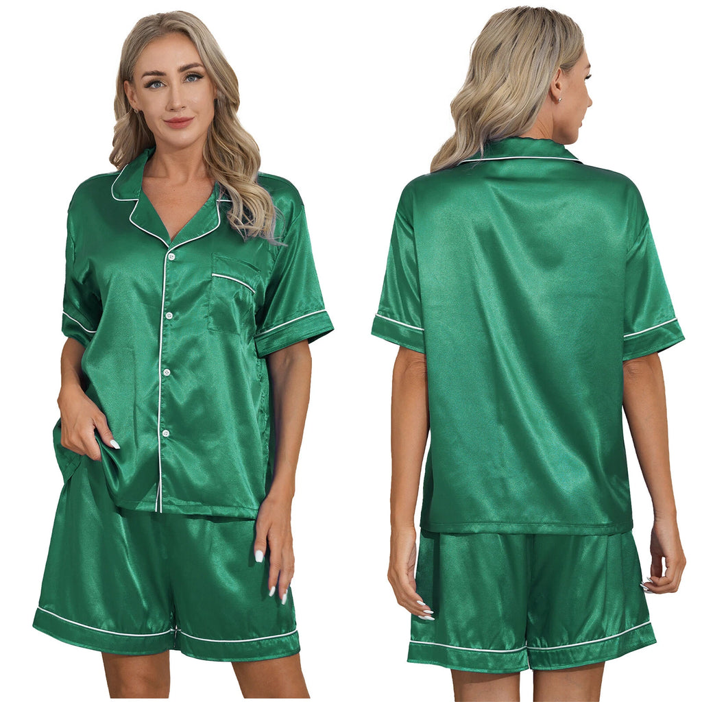 AU Women's Satin Pajamas Short Sleeve Top with Shorts Sleepwear Loungewear Set