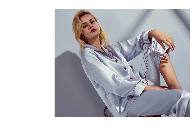 Pajamas Women Summer Autumn Spring Winter Long-sleeved Two-piece Set Sleepwear