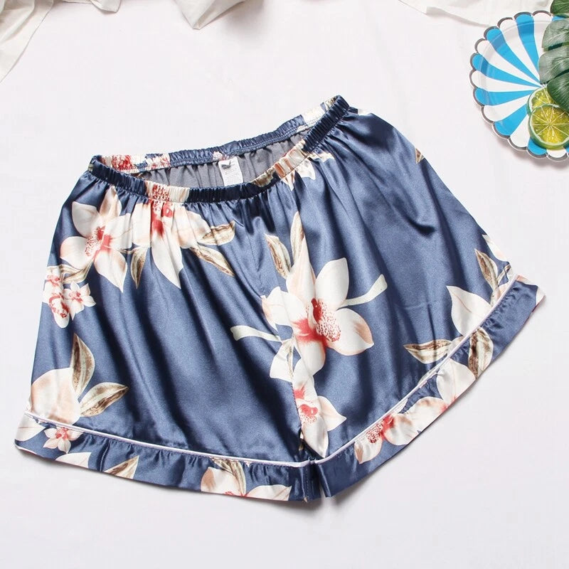 Women's Silk Satin Pajamas Set Short Sleeve Print Sleepwear Nightwear Pyjamas PJ