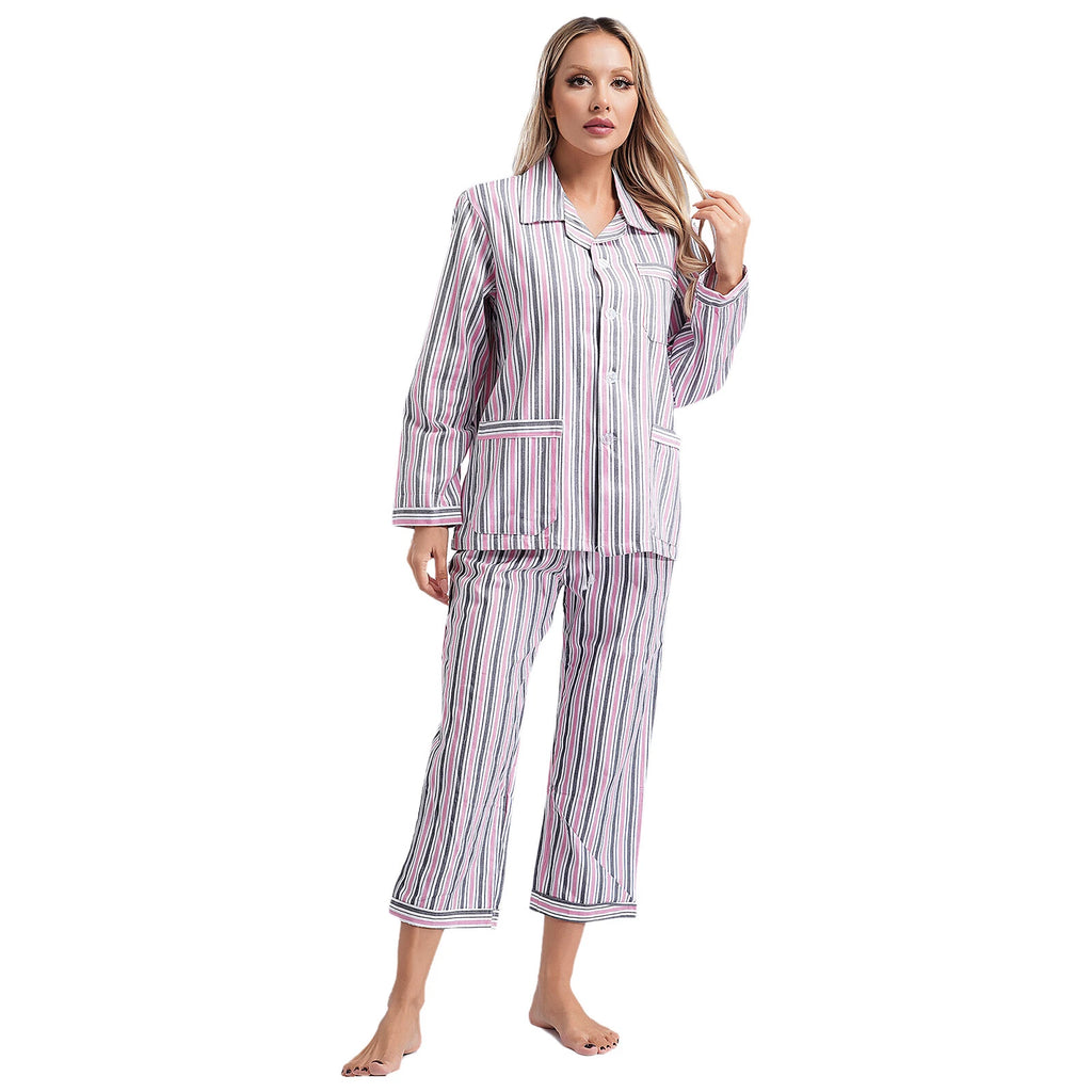 Womens Sleepwear Casual Loungewear Multiple Pockets Pajama Set Button Down Soft
