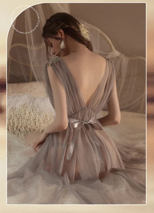 See Through Nightdress Sexy Lingerie Set Dress Embroidery Pajamas Uniform