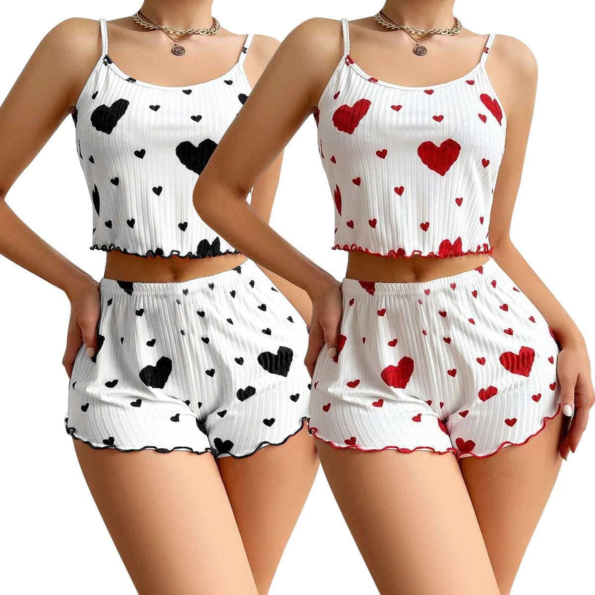 2PCS Summer Pjs Set Women Lovely Nightwear Sleepwear Cami Top + Short Pajama Set