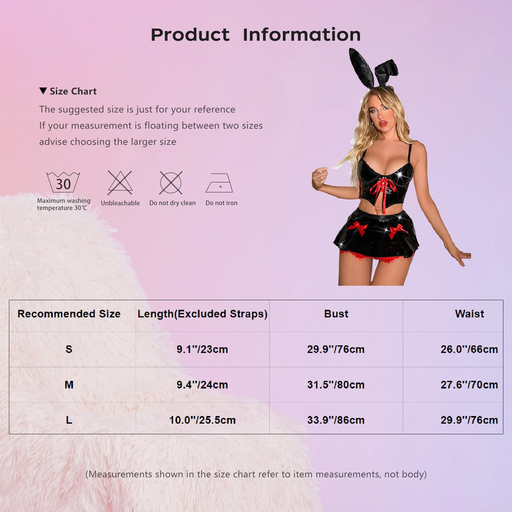 Womens Lingerie Set Sissy Mini Skirt Patent Leather Pajamas Roleplay Sleepwear