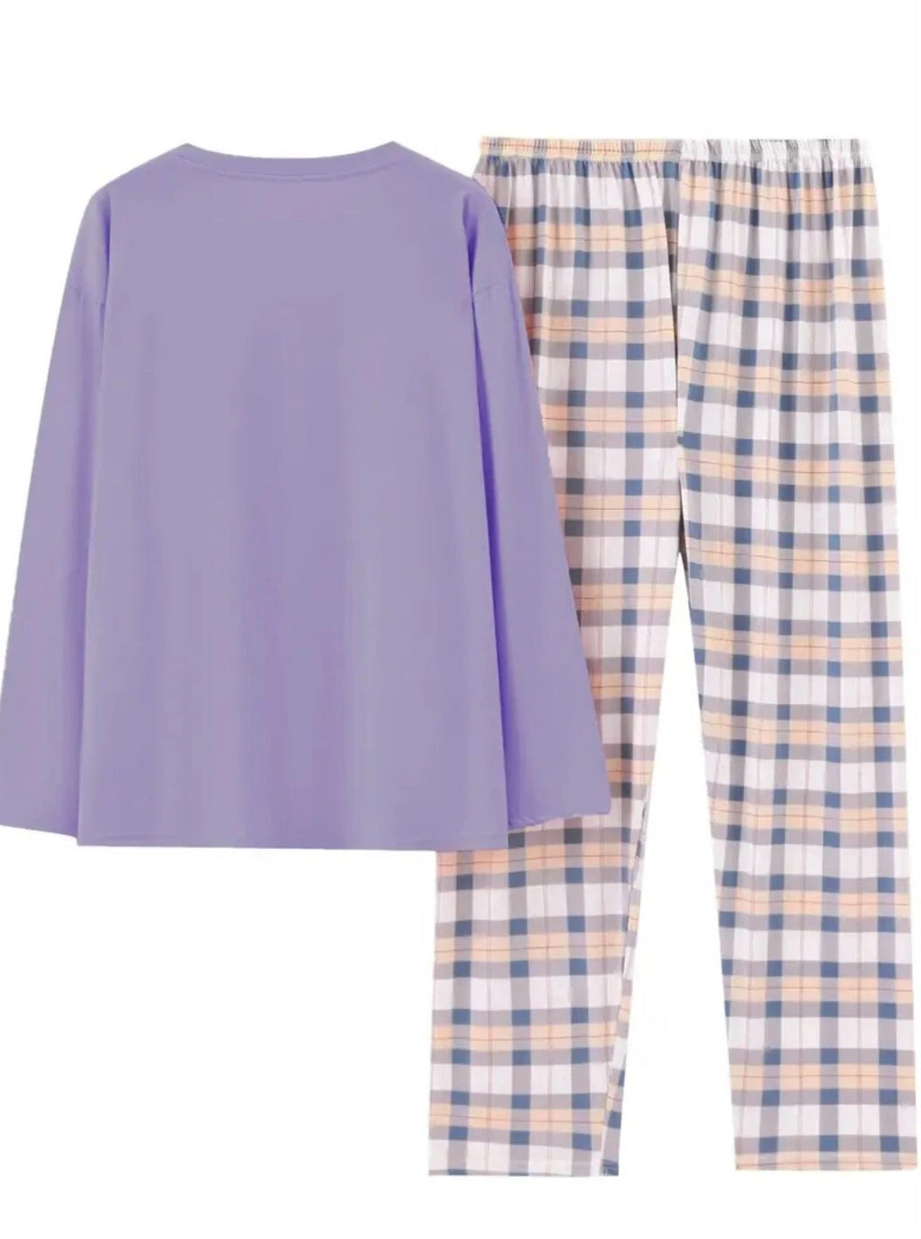 Plaid Print Crew Neck Pyjama Set Casual Long Sleeve Long Bottoms