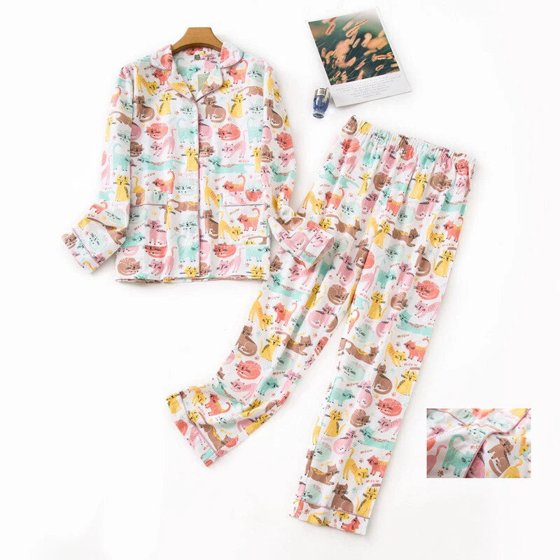Ladies/Womens 100% Brushed Cotton Pyjamas Set Check Print Button Up Loungewear
