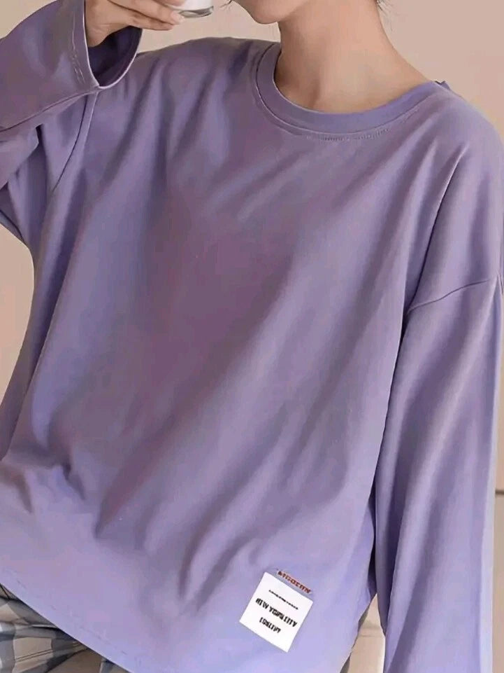 Plaid Print Crew Neck Pyjama Set Casual Long Sleeve Long Bottoms