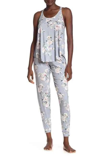 Flora Nikrooz Women's Lucca Knit Floral Print Pajama 2-Piece Set Q80810 Gray M
