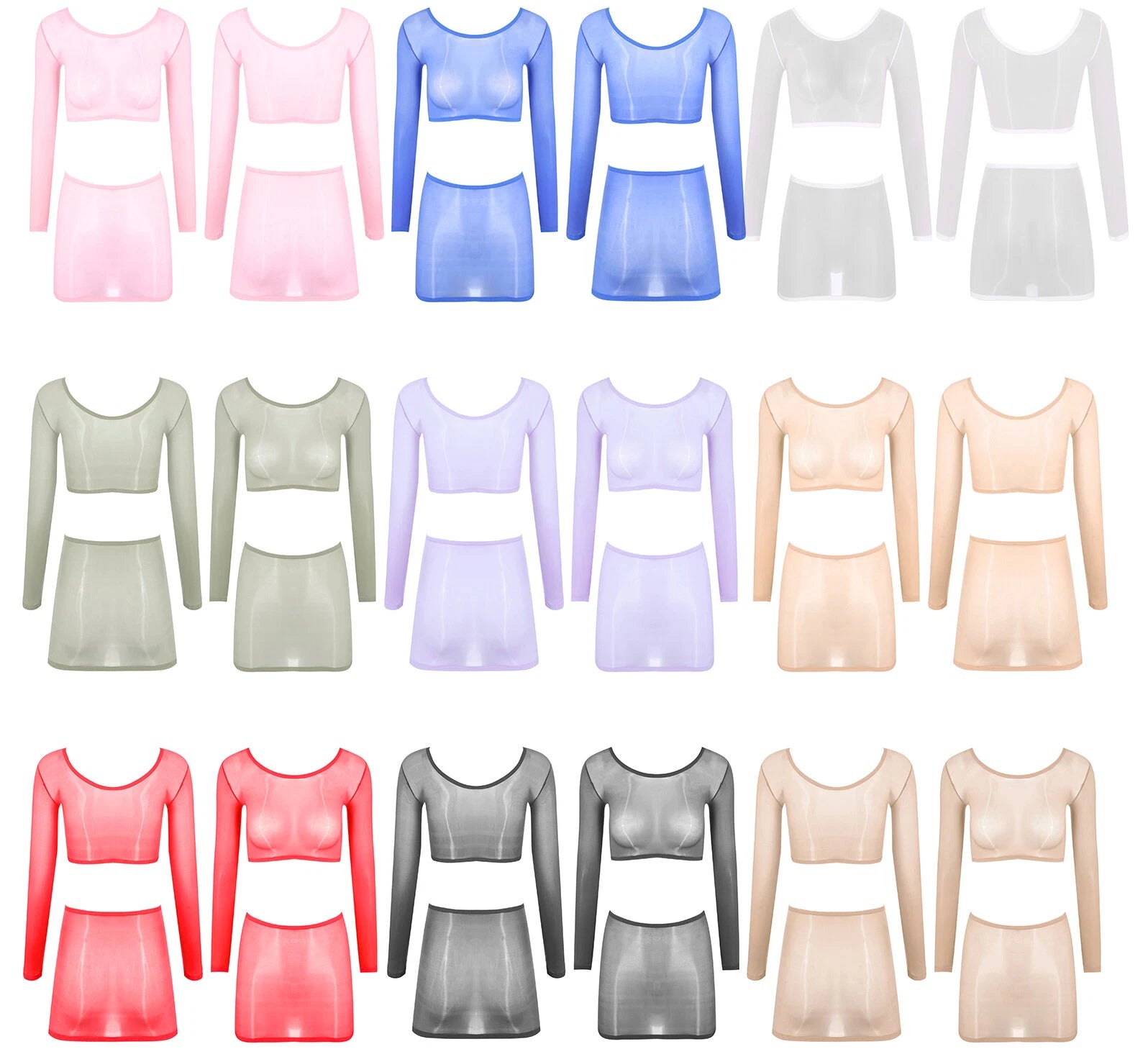 Womens Nightwear Bodycon Clubwear Nylon Outfits Perspective Crop Top Silky Mini