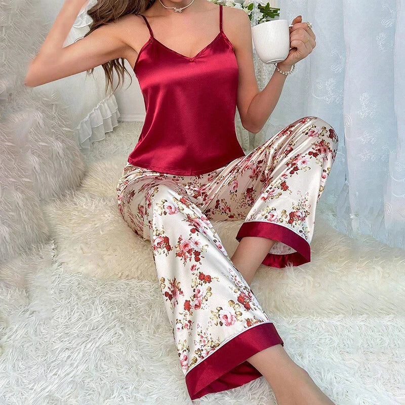 Women Silk Satin Pajamas Pj Cami Vest Set Soft Nightwear Sleepwear Sexy Lingerie