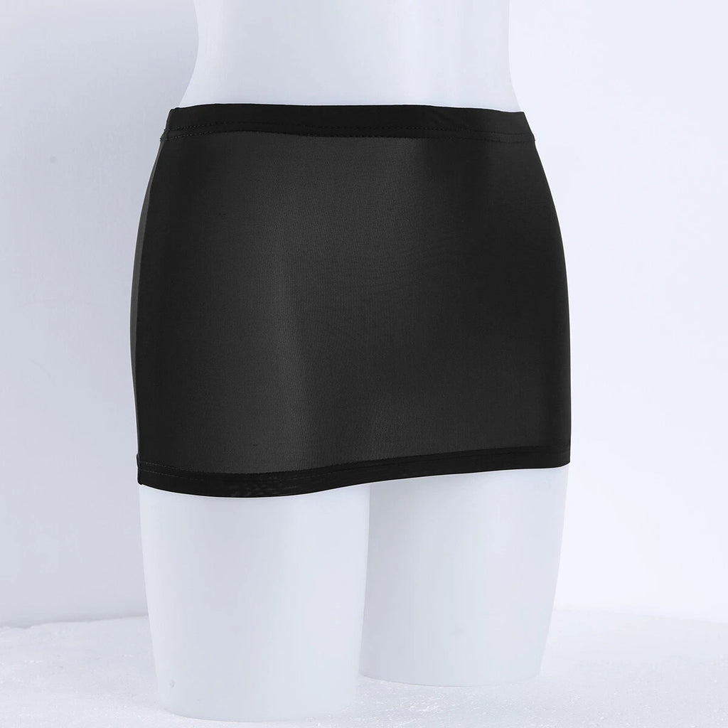 Womens Lingerie Set Sissy Mini Skirt Patent Leather Pajamas Roleplay Sleepwear