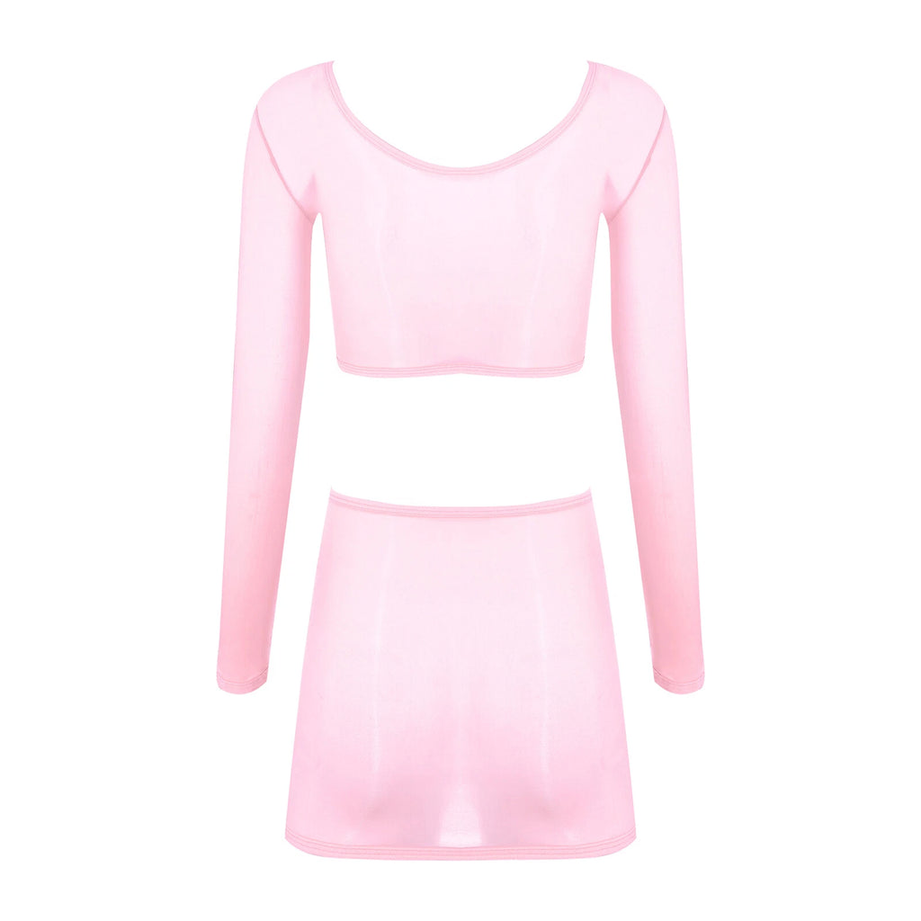 Womens Nightwear Bodycon Clubwear Nylon Outfits Perspective Crop Top Silky Mini