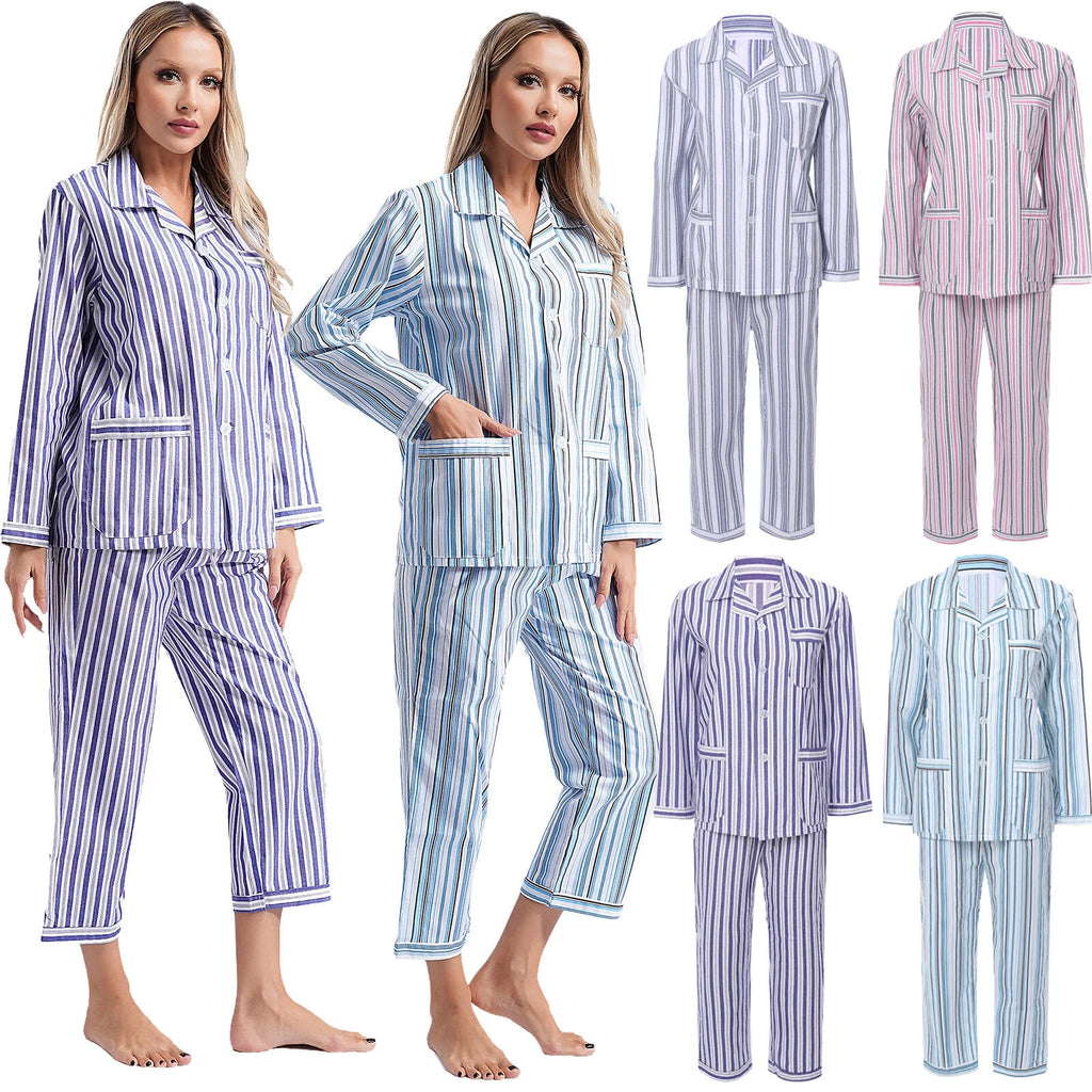Womens Sleepwear Casual Loungewear Multiple Pockets Pajama Set Button Down Soft