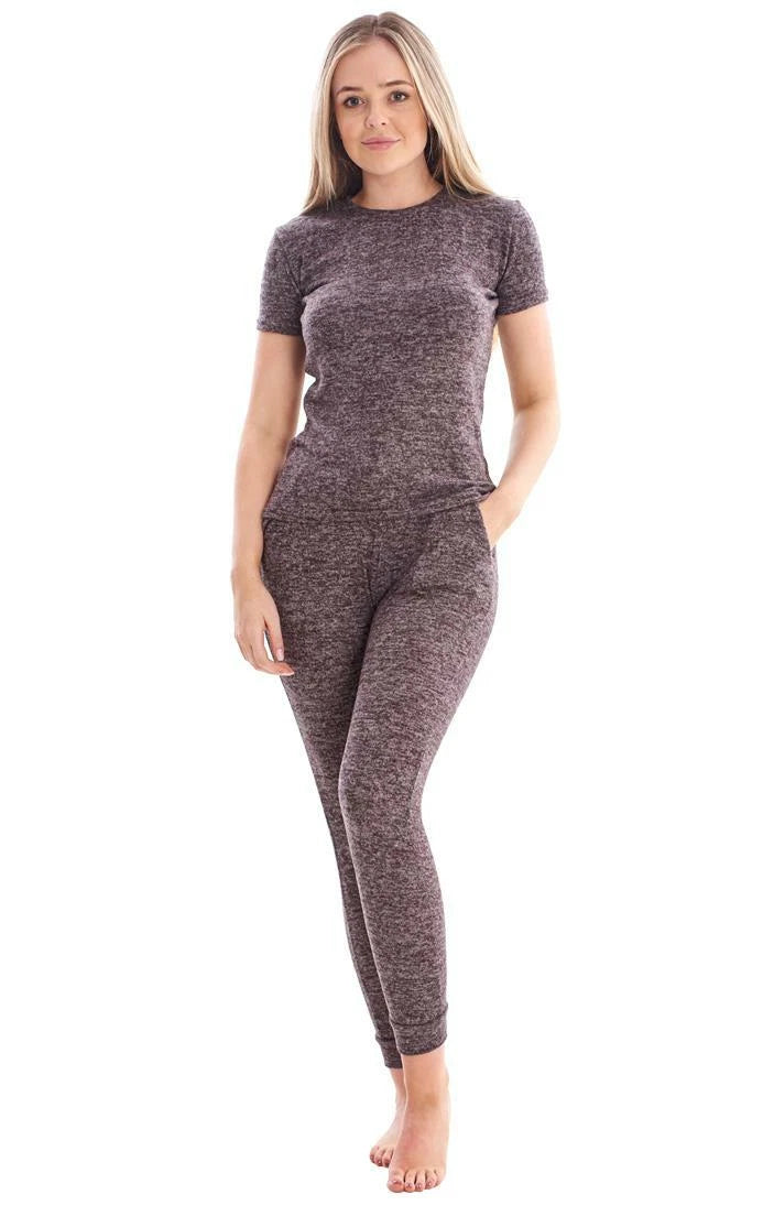 Ladies Stretch Short Sleeve Loungewear PJ'S Pockets Pyjama Set