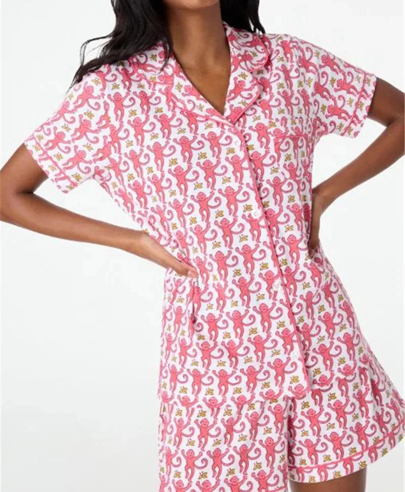 Womens Cute Roller Rabbit Pajamas Monkey Print Sleep Pajama Shorts Set for Women