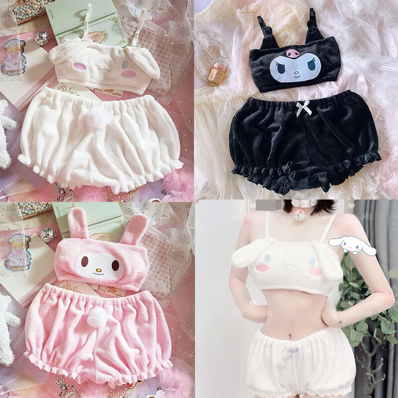 Sexy Kuromi Girls Pyjama My Melody Cinnamoroll Plush Undergarments Shorts Set