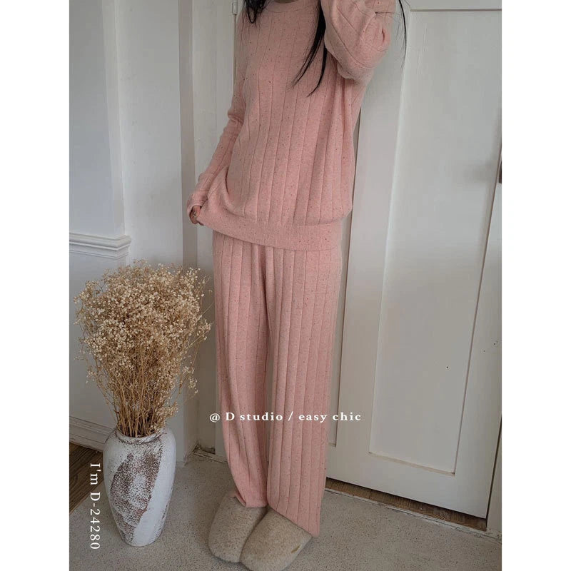 Pajamas Sets Women's Color Yarn Homewear Casual Suit Two-piece Sleep Top+pants