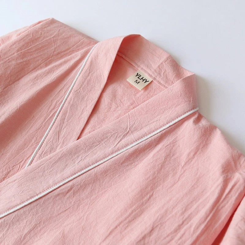 Women 100% Cotton Pajamas Japanese Kimono Robe Top+Pants Sleepwear Nightgown Set