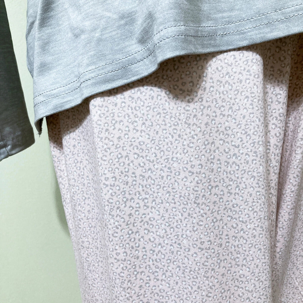 Rae Dunn Pajama Lounge Set SNOOZE Grey Pink Stretch Knit Jogger Pants L/S Top