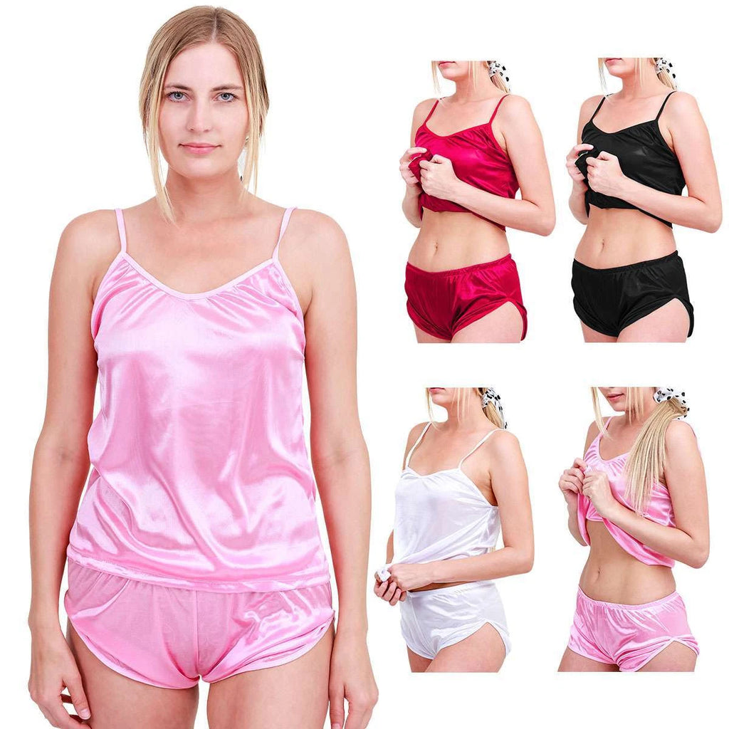 Womens Silk Satin Pajamas Set Sexy-Lingerie Sleepwear Babydoll Nightwear Pjs Set