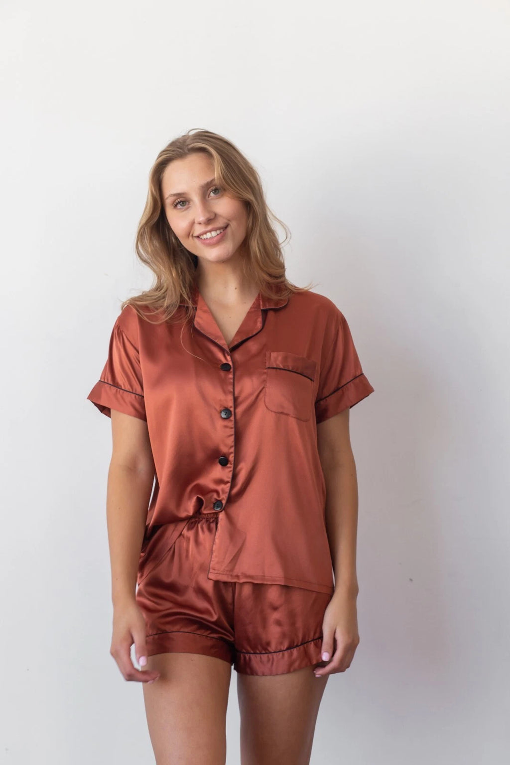 Satin Pajama Set – 2 Piece Short Sleeve & Shorts Bridal Party Sleepwear