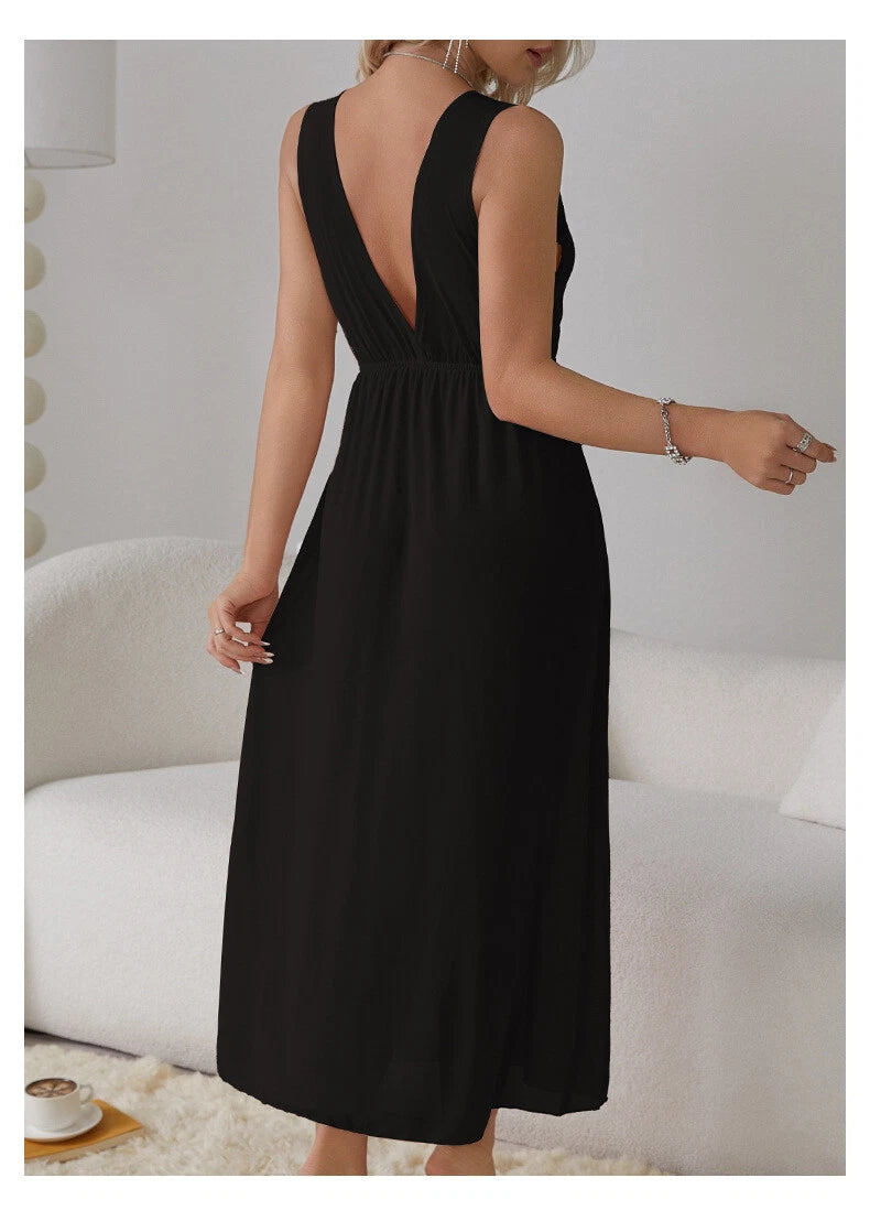 Womens Mesh Sheer Dress See Through Slit Hollow Back V Neck Erotic Lingerie New