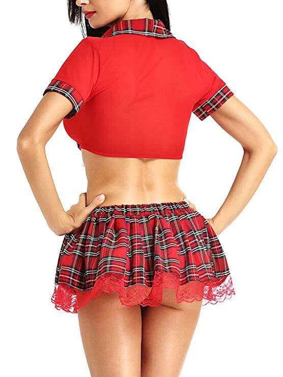 Sexy Womens Lingerie School Student Uniforms Nightwear Underwear Tops Mini Skirt