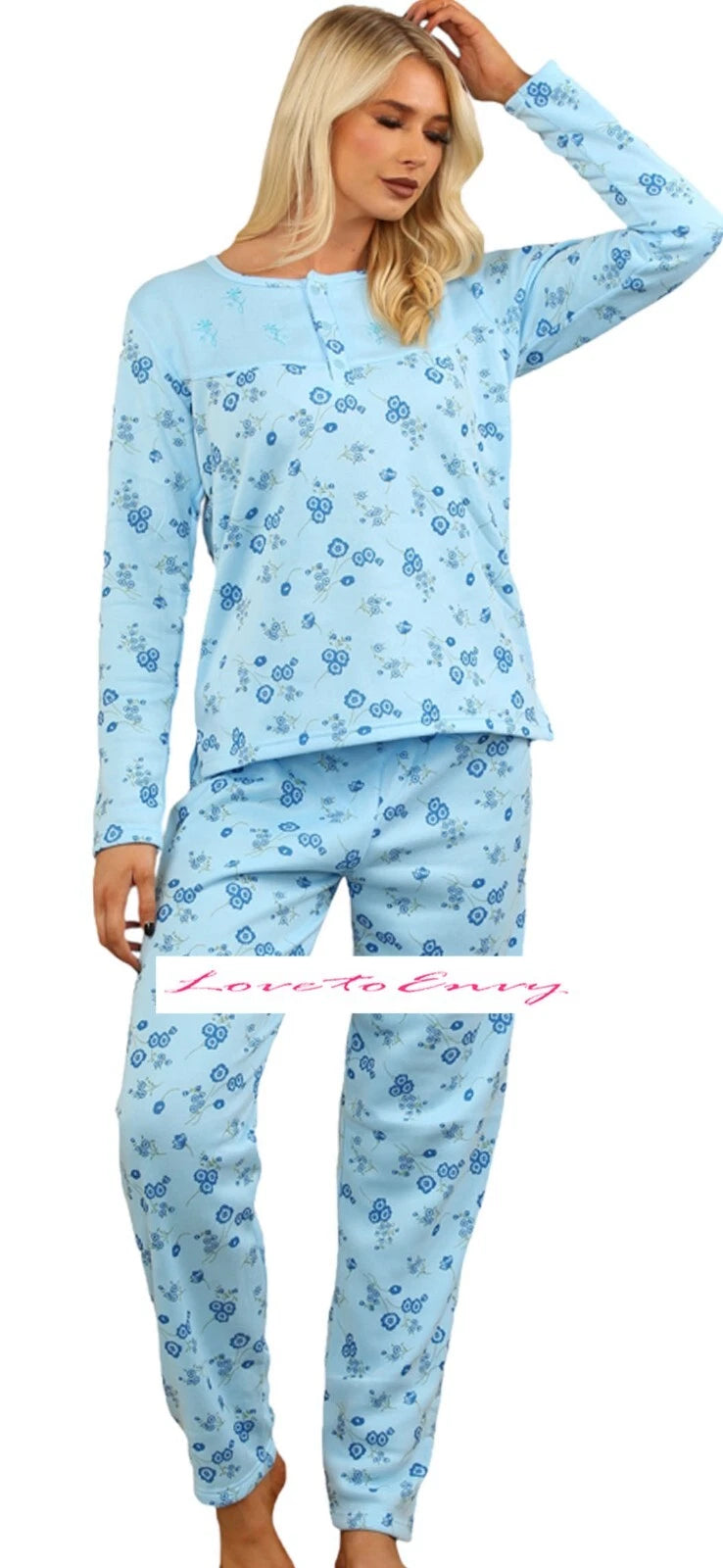 Ladies Thermal Pyjama Set Cosy Fleece Lined Winter Warm PJ Loungewear Set