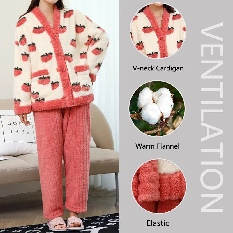 Women Pajamas Loungewear Winter Peach Sleepwear Homewear Two-Piece Set Nightwear