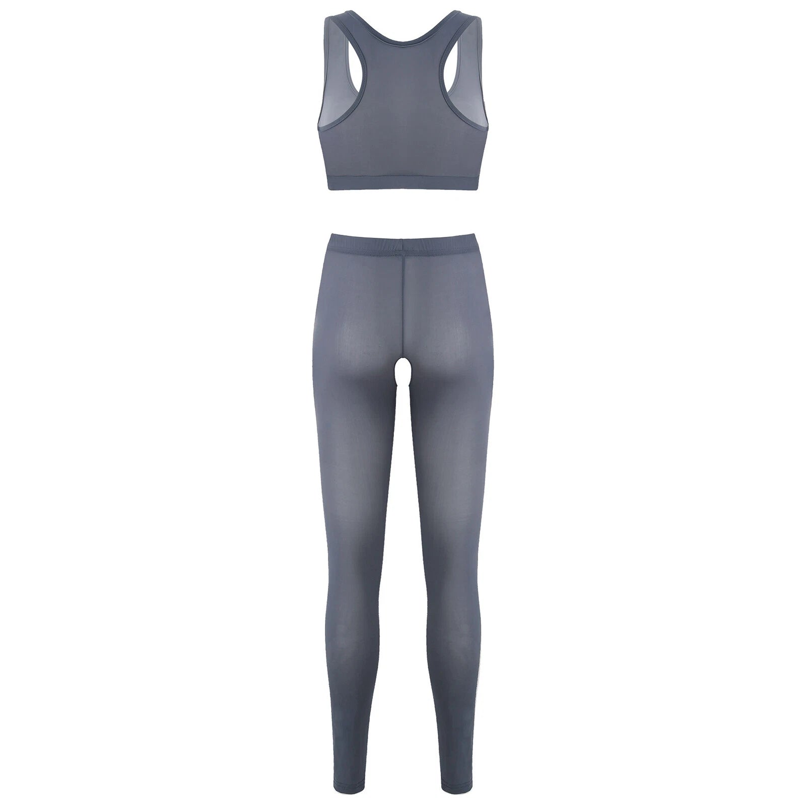 Women 2pcs Lingerie Set Sleeveless Crop Top High Waist Crotchless Leggings Pants