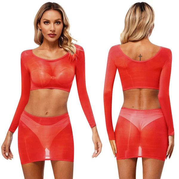 Womens Nightwear Long Sleeve Clubwear Bodycon Outfits Nylon Pajamas Sexy Mini