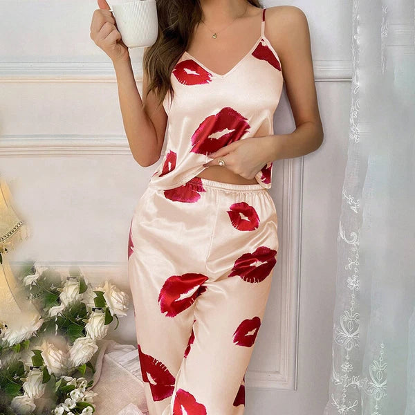 Women Silk Satin Pajamas Pj Cami Vest Set Soft Nightwear Sleepwear Sexy Lingerie