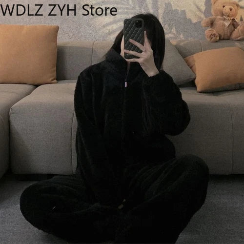 Pajamas Women Coral Fleece Homewear Suit Couple Men Velvet Warm Soft Pajamas Set